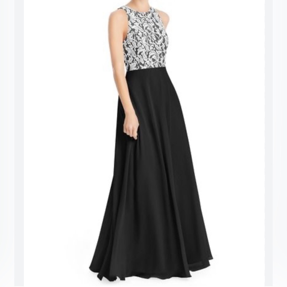 Azazie Kate Maxi Dress Sz 14 Black Lace Formal Prom Bridal Full Length Pockets!